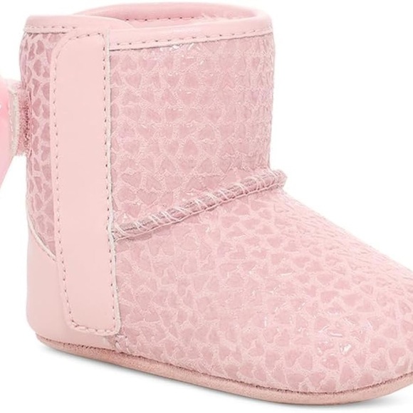 NEW UGG JESSE BOW II BOOTIES GEL HEARTS PINK FUR LINED NEW SIZE 0/1 - Picture 1 of 13